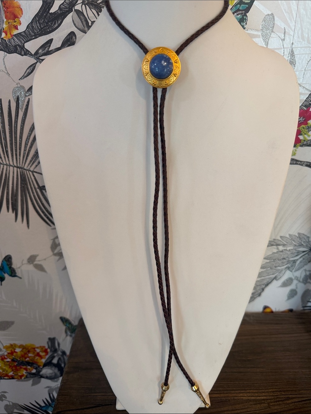 Audrey Limoges Collection Handmade Blue and Gold Bolo Tie